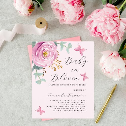 Baby in Bloom pink rose butterfly Baby Shower