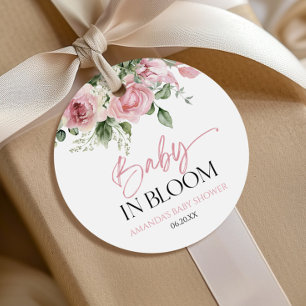 Baby In Bloom Pink Rose Floral Baby Shower Favor Tags