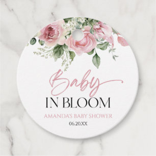 Baby In Bloom Pink Rose Floral Baby Shower Favor Tags