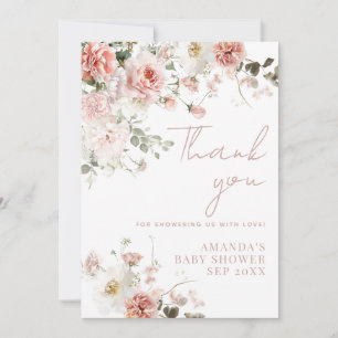 Baby in Bloom Pink Roses Floral Girl Baby Shower  Thank You Card