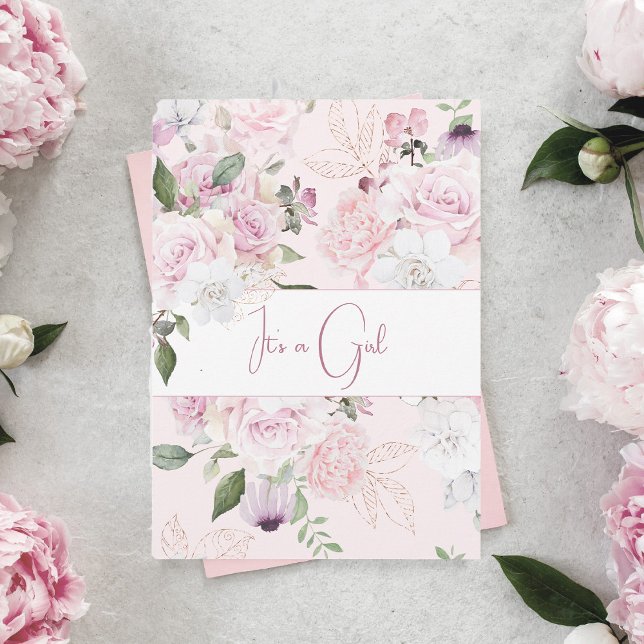 Baby In Bloom Pink Roses Girl Floral Baby Shower  Invitation (Creator Uploaded)