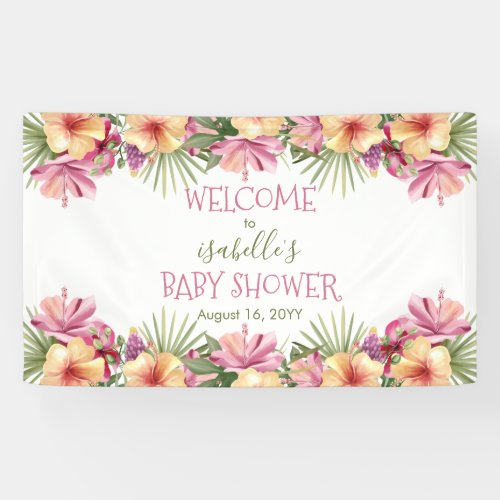 Baby in Bloom Pink Tropical Floral Baby Shower  Banner