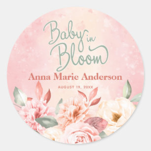 Baby In Bloom Pink Watercolor Floral Baby Shower Classic Round Sticker