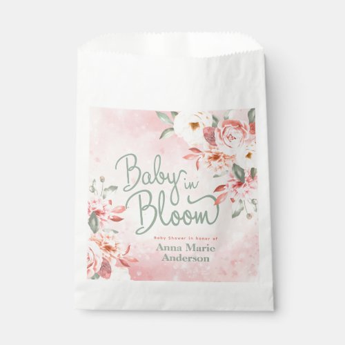 Baby In Bloom Pink Watercolor Floral Baby Shower Favor Bag