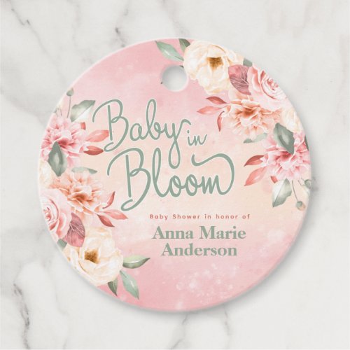 Baby In Bloom Pink Watercolor Floral Baby Shower Favor Tags