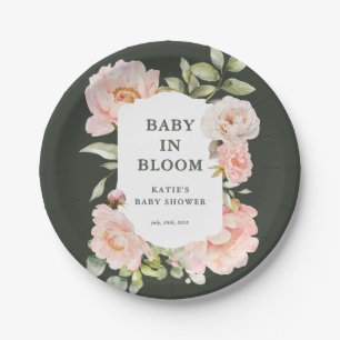 Baby in Bloom Pink Watercolor Floral Baby Shower Paper Plates