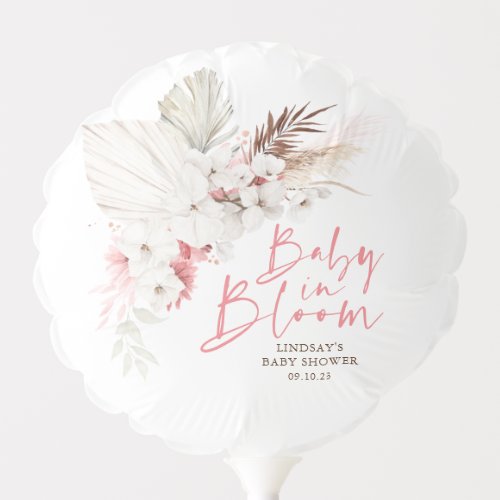 Baby in Bloom Pink White Floral Baby Shower Balloon