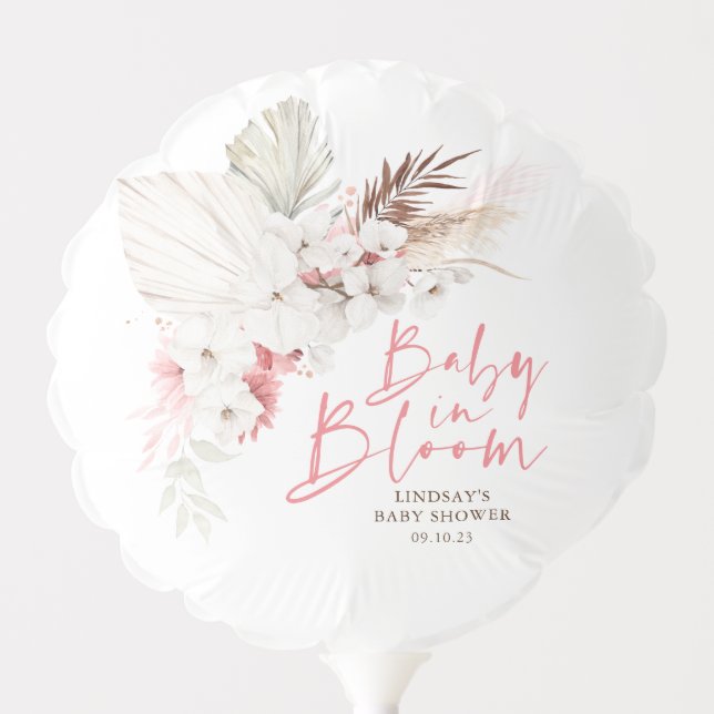 Baby in Bloom Pink White Floral Baby Shower Balloon (Front)