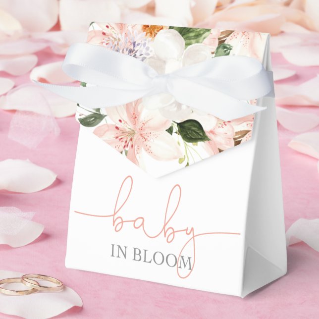 Baby in Bloom pink white floral lilies Favor Boxes (Wedding)