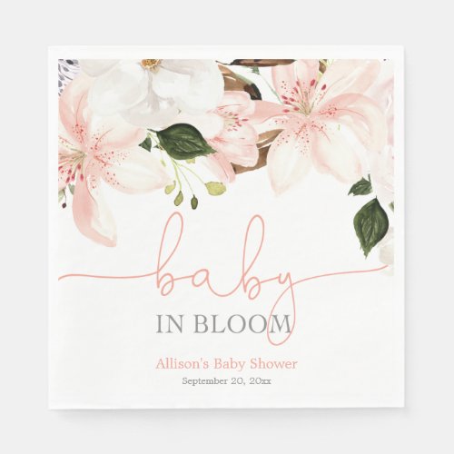 Baby in Bloom pink white floral lilies Napkins