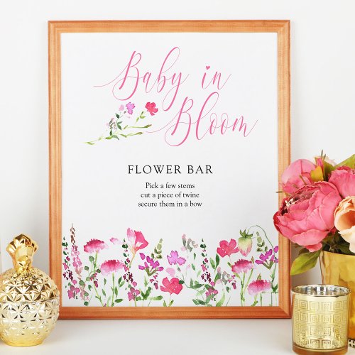 Baby in Bloom Pink Wildflower Flower Bar Poster