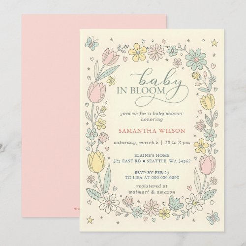Baby in Bloom Pink Yellow Floral Girl Baby Shower