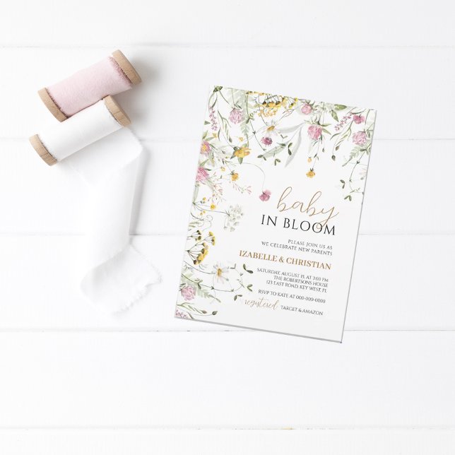Baby in Bloom Pink & Yellow Wildflowers Shower Invitation (Creator Uploaded)