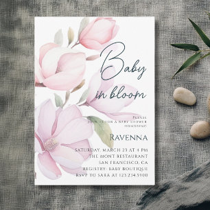 Baby in Bloom Preppy Magnolia Flower Baby Shower Invitation