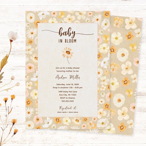 Baby in Bloom pressed flowers Invitation