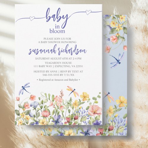 Baby in Bloom Purple Blue Wildflower Baby Shower Invitation