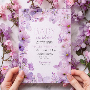 Baby in Bloom Purple Butterfly Baby Shower Invitation