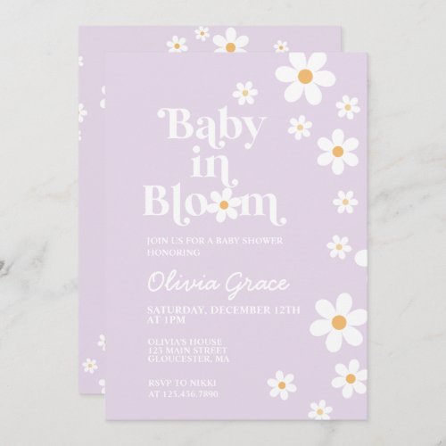 Baby in Bloom purple Daisy Baby Shower Invitation