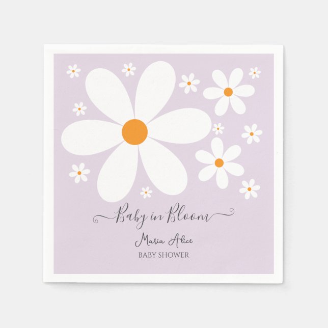 Baby in Bloom purple Daisy Baby Shower  Napkins (Front)