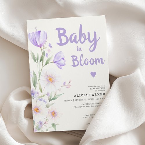 Baby in Bloom purple floral baby shower Invitation