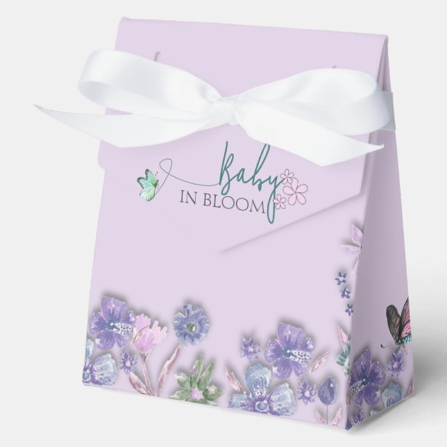 Baby In Bloom Purple Floral Baby Shower Party  Favor Boxes (Front)