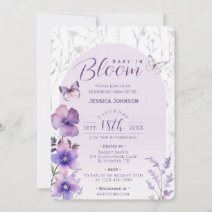 Baby in Bloom Purple Floral Butterfly Baby Shower Invitation