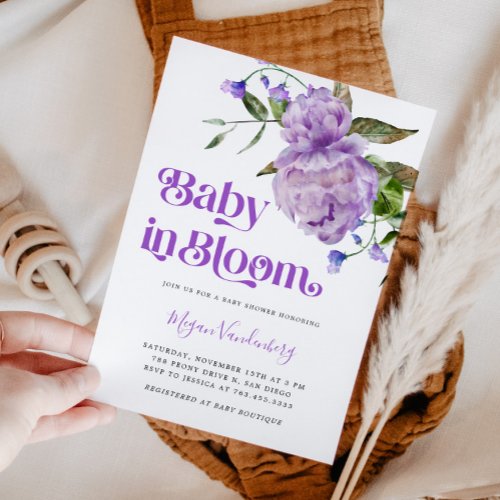 Baby In Bloom Purple Floral Invitation