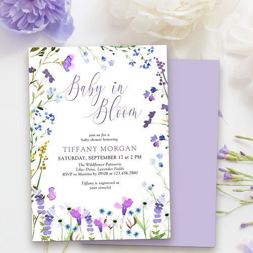 Baby in Bloom Purple Wildflower Baby Shower Invitation