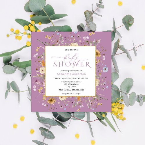Baby in Bloom Purple Wildflower Girl Baby Shower Invitation