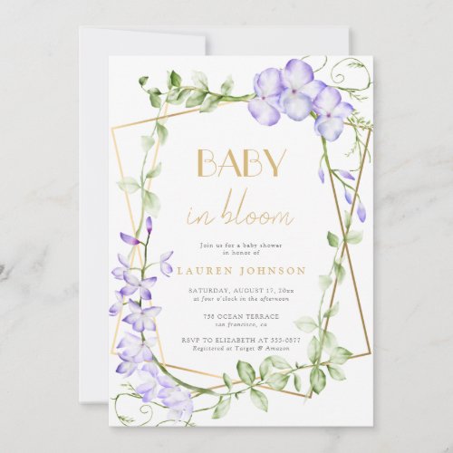 Baby In Bloom Purple Wisteria Girl Baby Shower Invitation