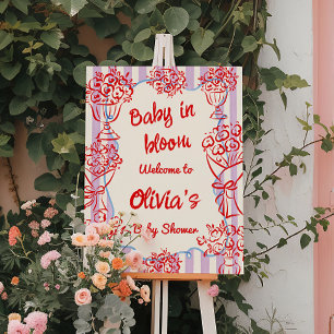 Baby In Bloom Red Drawn Floral Baby Shower Welcome Foam Board
