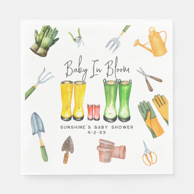 Baby In Bloom Red Rain Boots Gardening Baby Shower Napkins (Front)