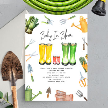 Baby In Bloom Red Rain Boots Gardening Invitation by JillsPaperie at Zazzle