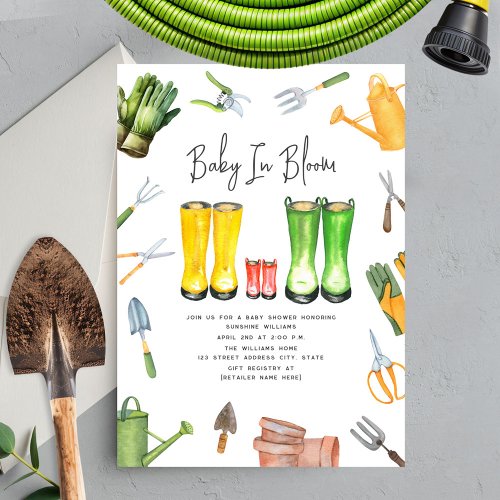 Baby In Bloom Red Rain Boots Gardening Invitation