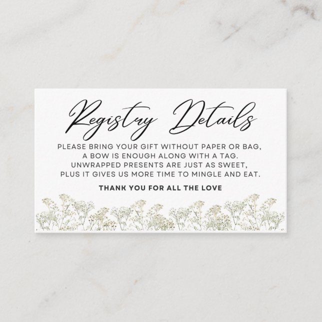 Baby in Bloom - Registry Details - Black Enclosure Card (Front)