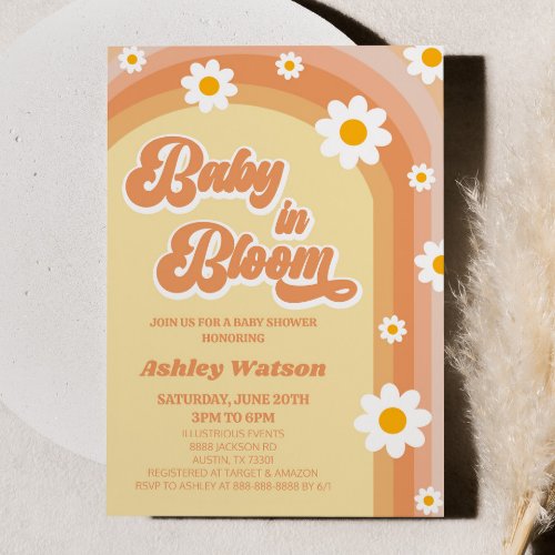 Baby In Bloom Retro Daisy Flower Baby Shower Invitation
