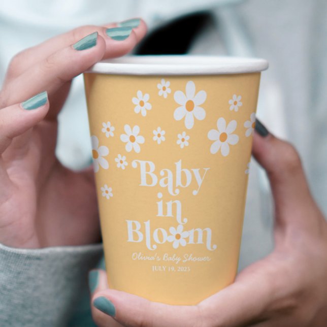 Baby in Bloom Retro Daisy yellow Baby Shower Paper Cups (Creator Uploaded)