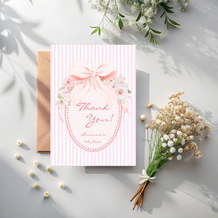 Baby in bloom retro preppy bow baby shower thank you card