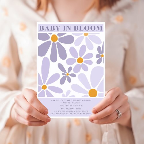 Baby In Bloom Retro Vintage Lavender Floral Invitation