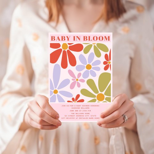 Baby In Bloom Retro Vintage Multicolor Floral Invitation