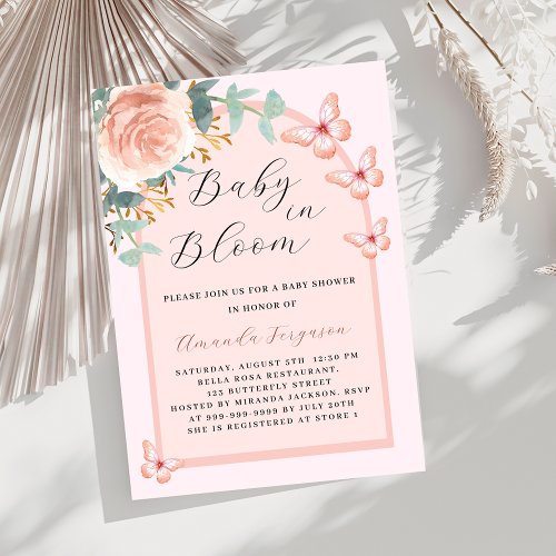 Baby in Bloom rose butterfly arch Baby Shower Invitation