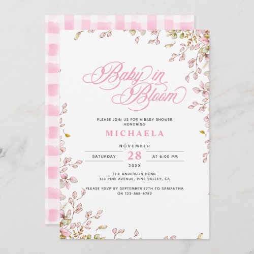 Baby In Bloom Rustic Baby Shower Watercolor Leaves Invitation
