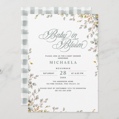 Baby In Bloom Rustic Baby Shower Watercolor Leaves Invitation