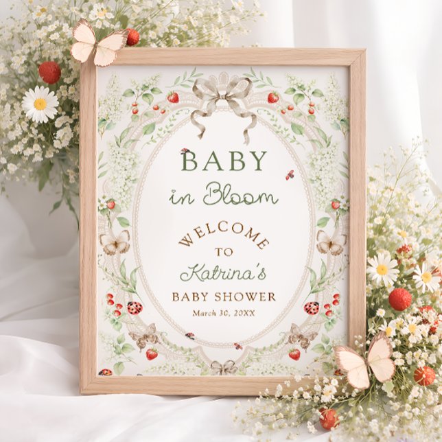 Baby in Bloom Rustic Floral Baby Shower Welcome  Poster (Creator Uploaded)