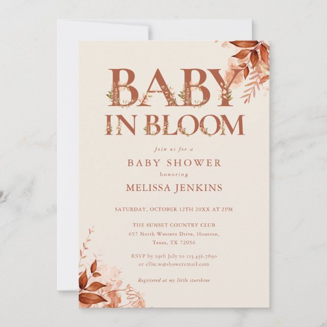 Baby In Bloom Rustic Floral Fall Baby Shower Invitation (Front)