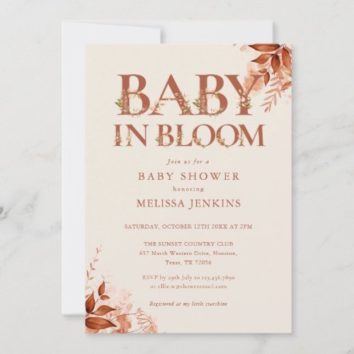 Baby In Bloom Rustic Floral Fall Baby Shower Invitation