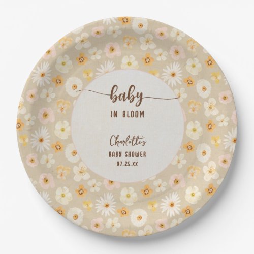 Baby in Bloom Rustic Pressed Flowers Baby Shower  Paper Plates