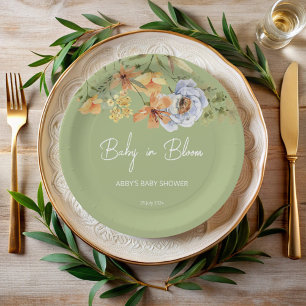 Baby in bloom sage green baby shower printed paper plates