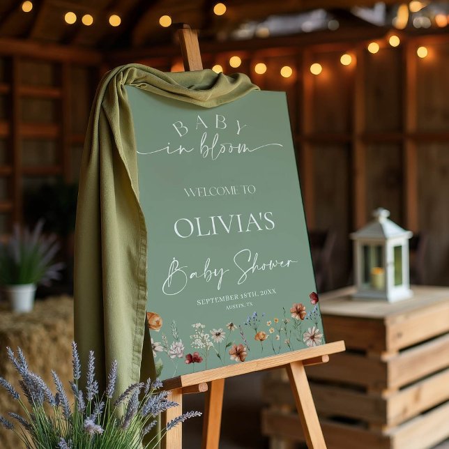  Baby in Bloom Sage Green Baby Shower Welcome Sign (Creator Uploaded)