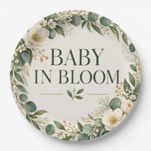 Baby in Bloom Sage Green Botanical Paper Plates